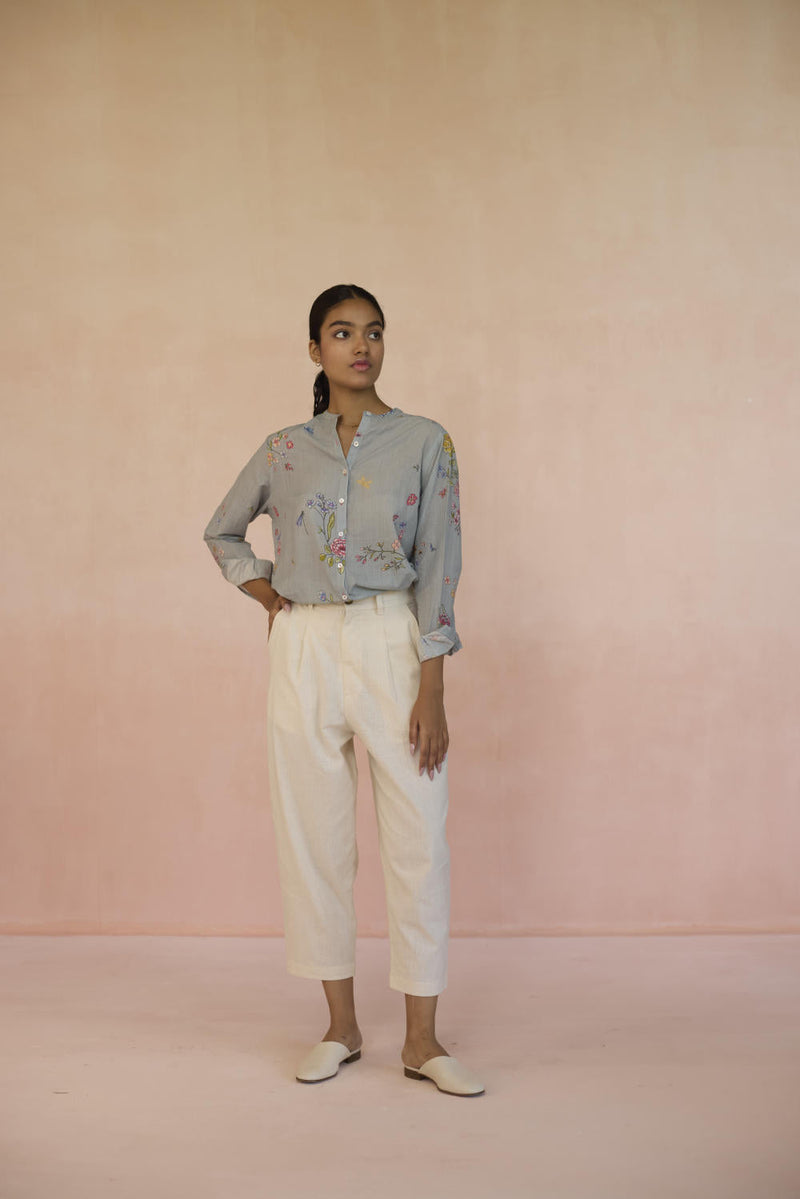 Garden Pale Blue Shirt cotton by Nadiya Paar in blue color for women Worldwide