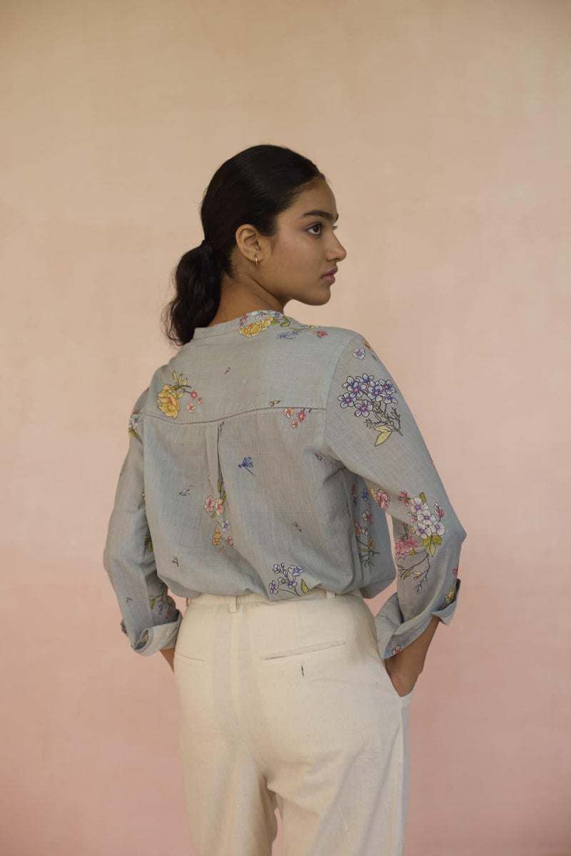 Garden Pale Blue Shirt cotton by Nadiya Paar in blue color for women Worldwide