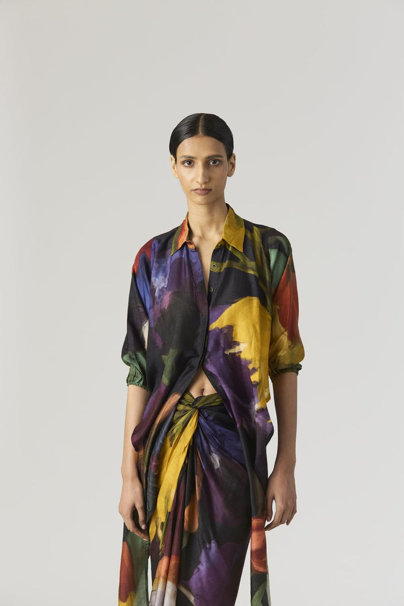 IVY TIE UP TOP AND SKIRT SET silk by Yam in black color for women Worldwide