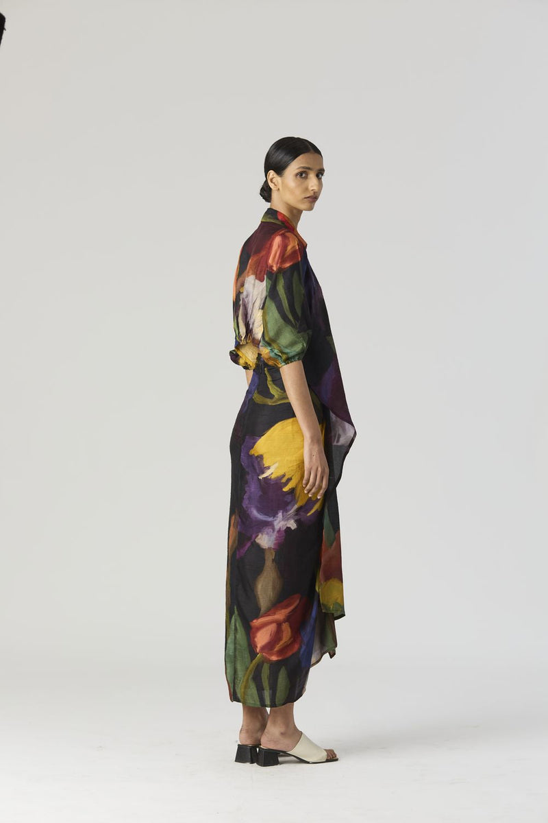 IVY TIE UP TOP AND SKIRT SET silk by Yam in black color for women Worldwide