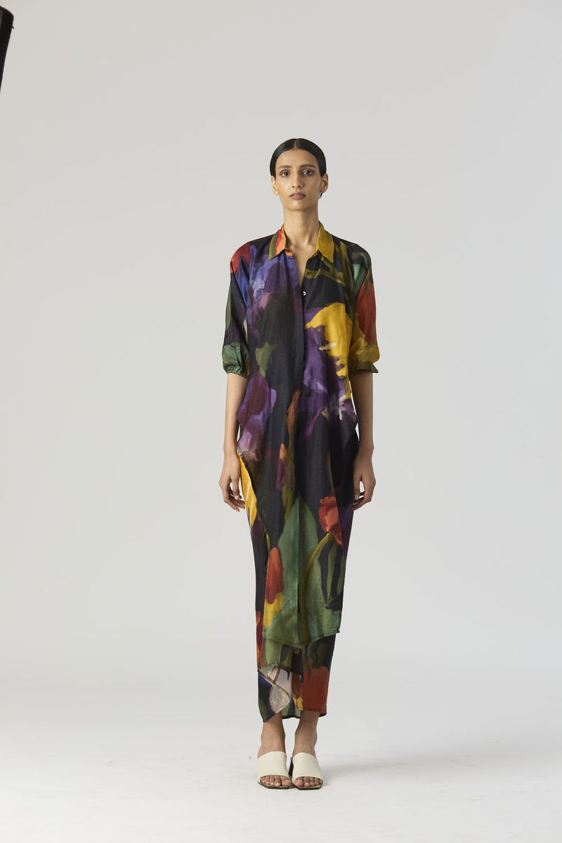 IVY TIE UP TOP AND SKIRT SET silk by Yam in black color for women Worldwide