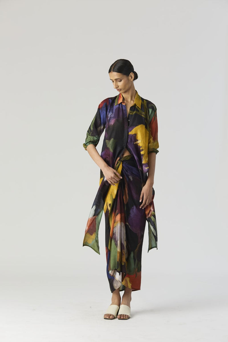 IVY TIE UP TOP AND SKIRT SET silk by Yam in black color for women Worldwide