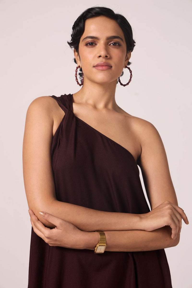 Izar Wine Silk One Shoulder Dress silk by The Summer House for women Worldwide