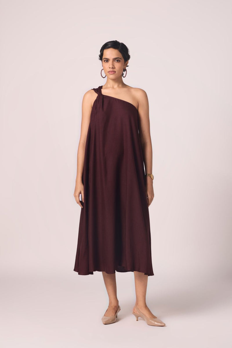 Izar Wine Silk One Shoulder Dress silk by The Summer House for women Worldwide