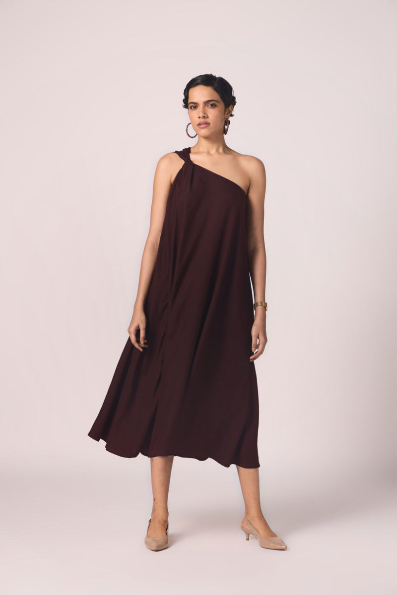 Izar Wine Silk One Shoulder Dress silk by The Summer House for women Worldwide