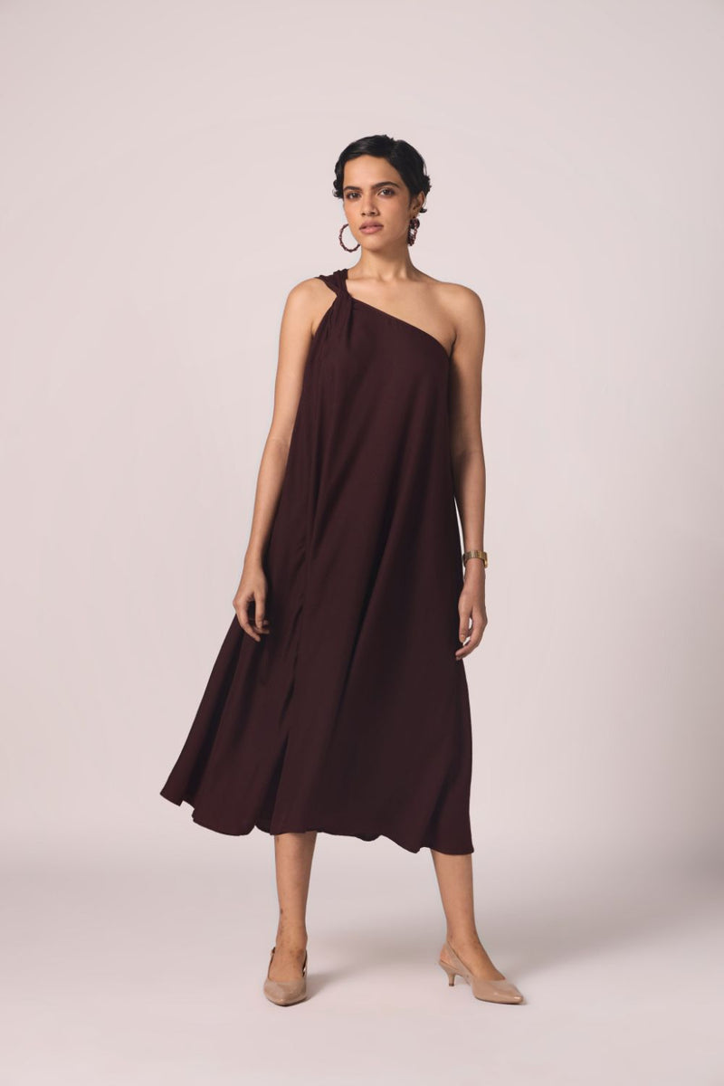 Izar Wine Silk One Shoulder Dress silk by The Summer House for women Worldwide
