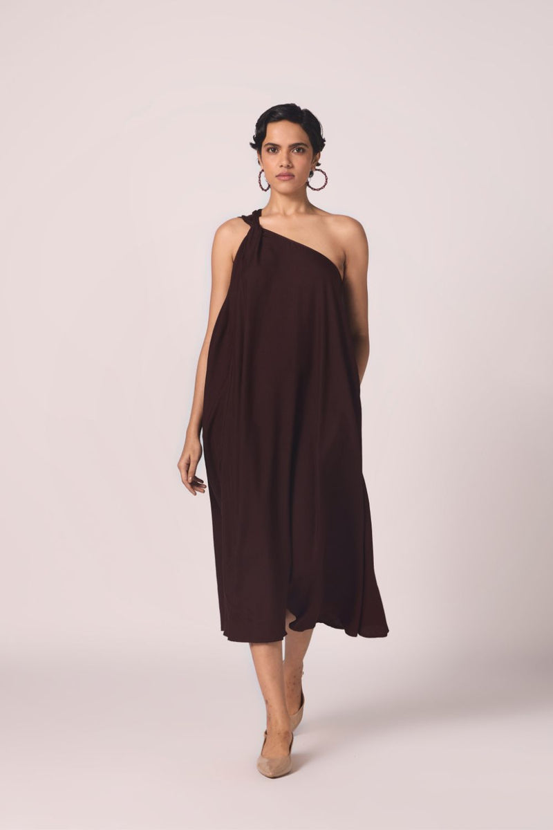 Izar Wine Silk One Shoulder Dress silk by The Summer House for women Worldwide