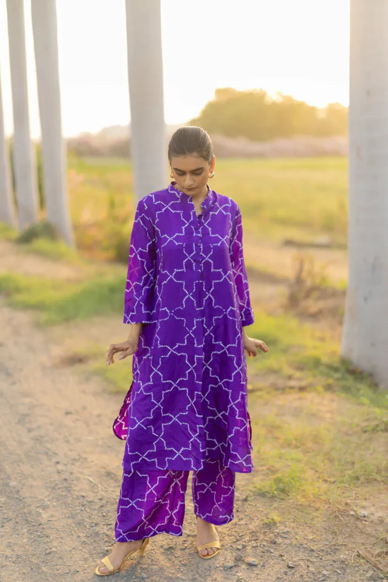 JAALI KURTA SET-PURPLE silk by Dyelogue in purple color for women Worldwide