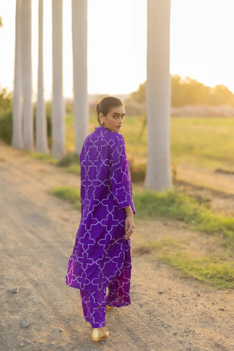 JAALI KURTA SET-PURPLE silk by Dyelogue in purple color for women Worldwide