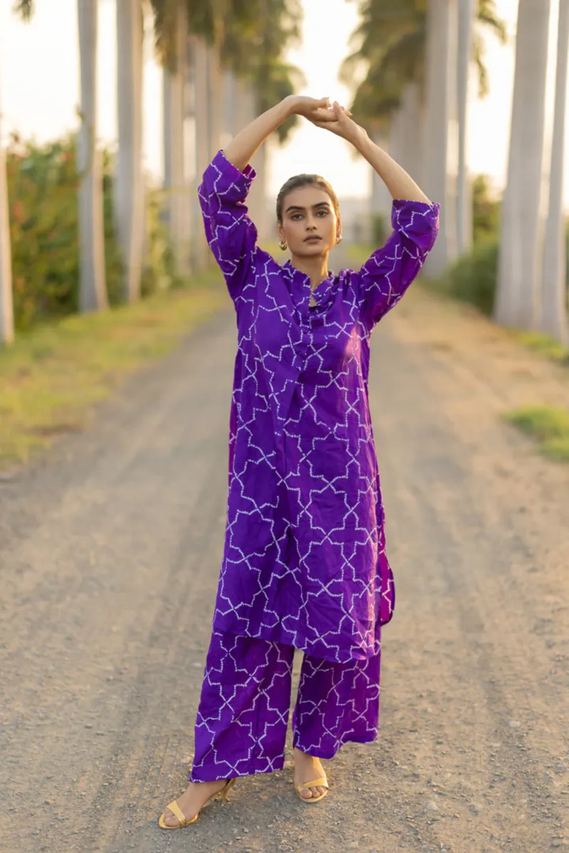 JAALI KURTA SET-PURPLE silk by Dyelogue in purple color for women Worldwide
