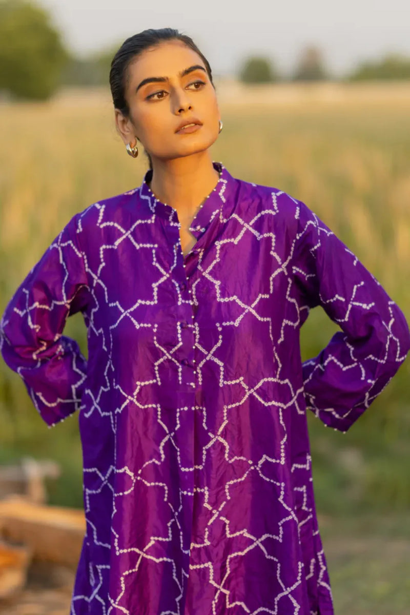 JAALI KURTA SET-PURPLE silk by Dyelogue in purple color for women Worldwide