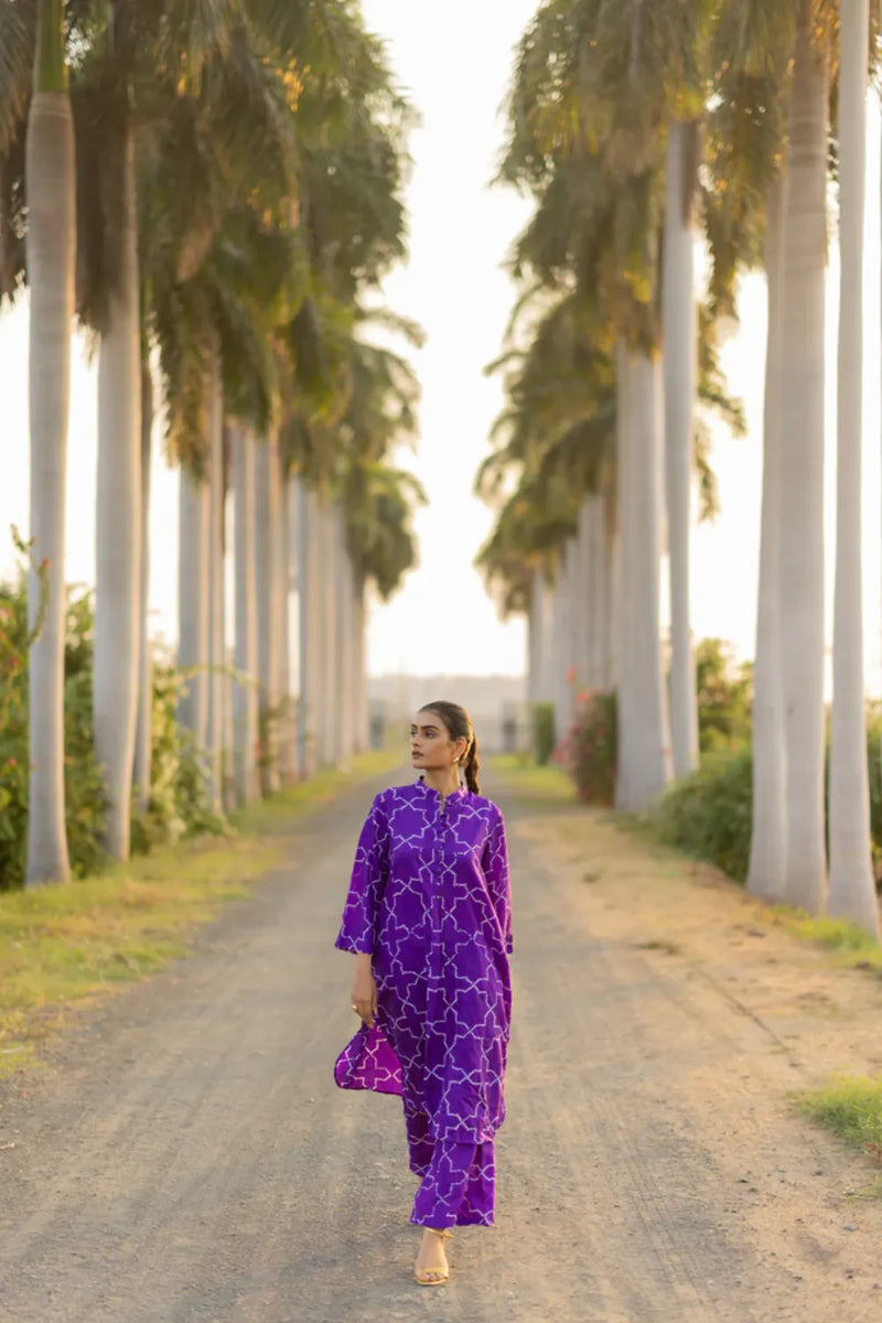 JAALI KURTA SET-PURPLE silk by Dyelogue in purple color for women Worldwide