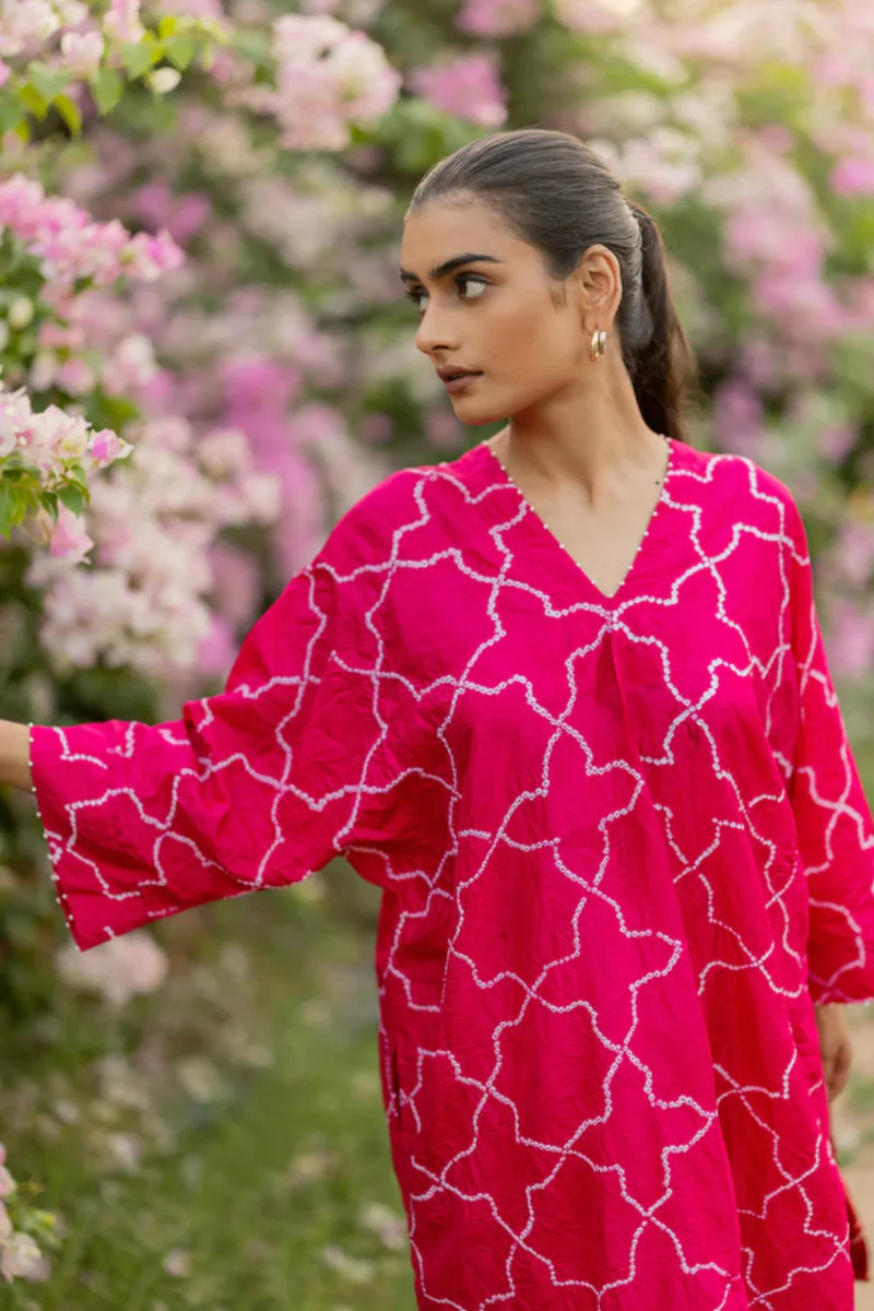 JAALI V2 KURTA SET-PINK silk by Dyelogue in pink color for women Worldwide