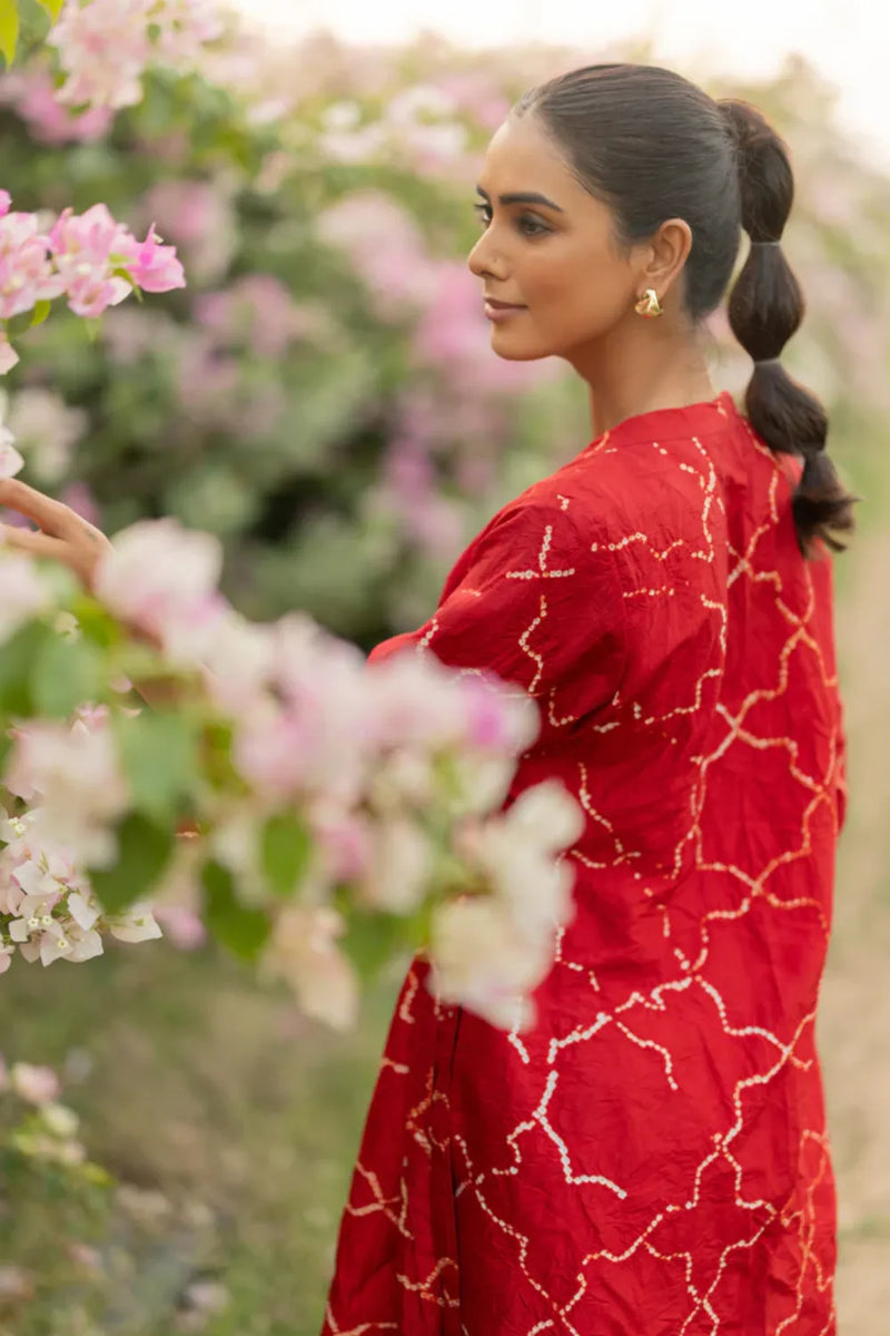 JAALI WRAP SET-RED silk by Dyelogue in red color for women Worldwide