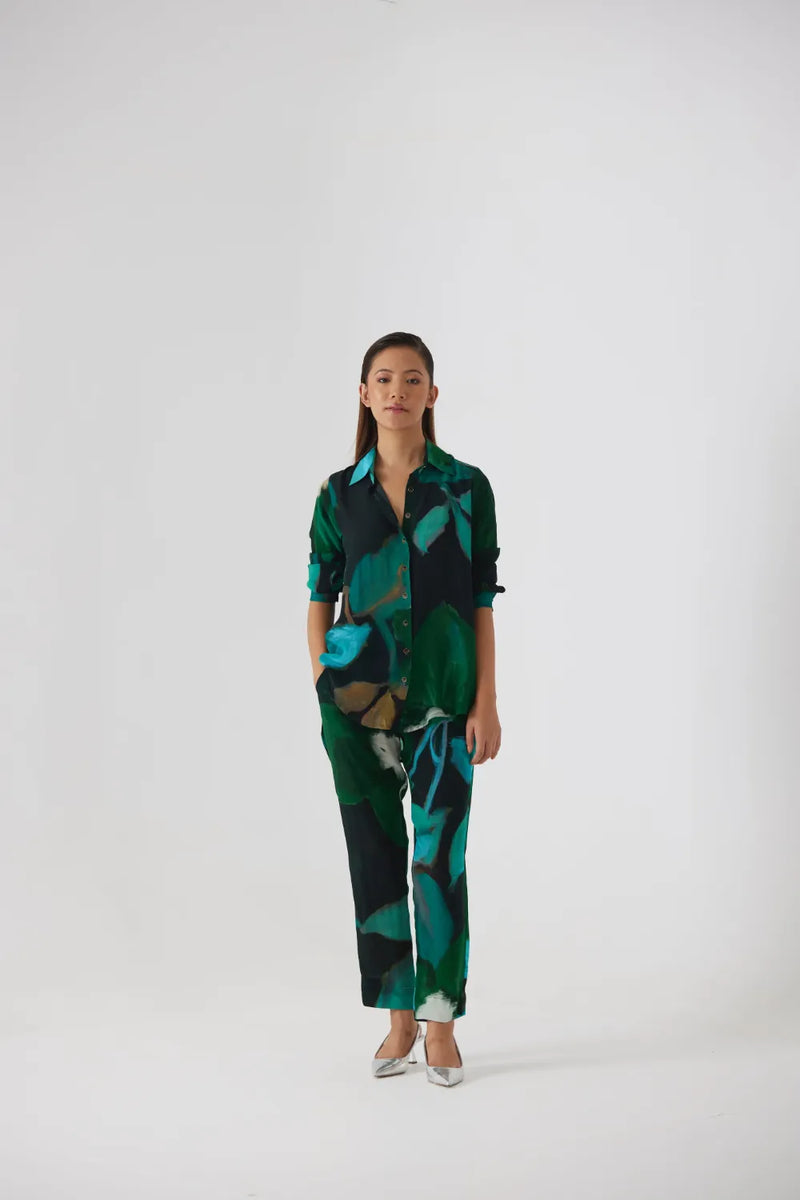 Jade Crepe Co-ord Set crepe co-ord set by YAM in blue for women Worldwide