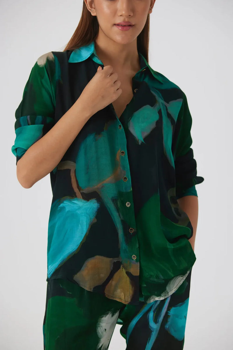 Jade Crepe Co-ord Set crepe co-ord set by YAM in blue for women Worldwide