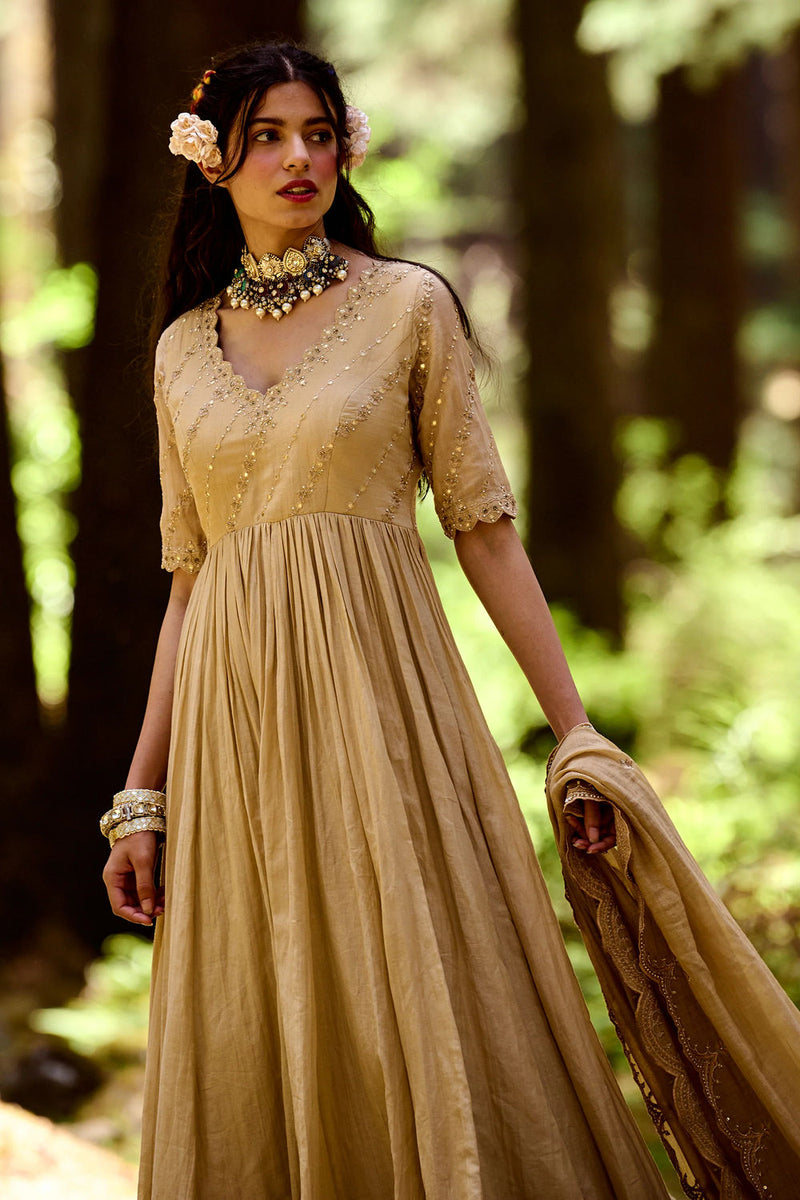 Jehan Anarkali Set – Beige cotton silk by Paulmi & Harsh-kahan Sep'26 in beige for women Worldwide