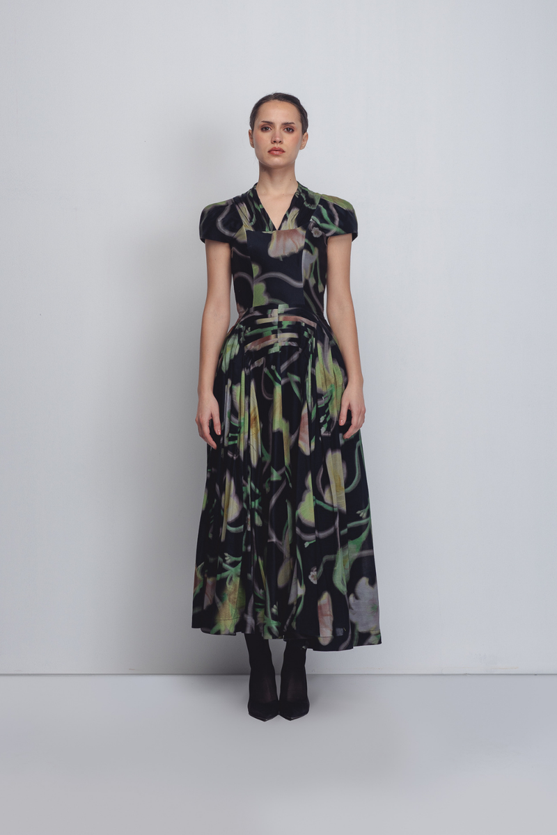 Jenn Dress - Paron Print in Black cotton by Leh Studios for women Worldwide