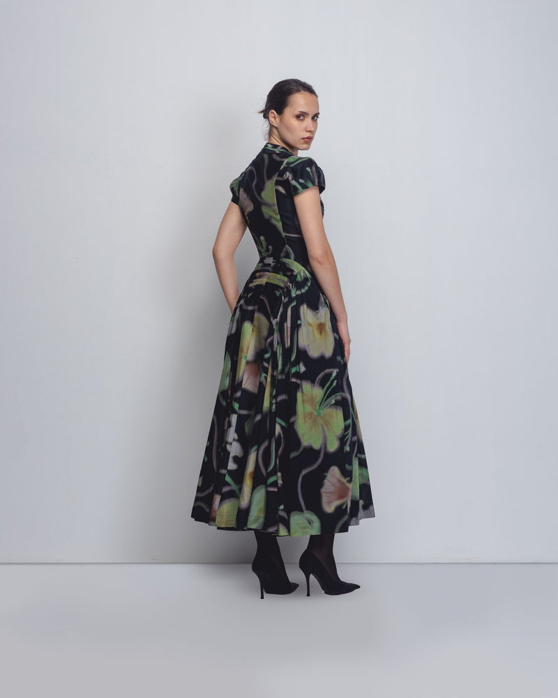 Jenn Dress - Paron Print in Black cotton by Leh Studios for women Worldwide