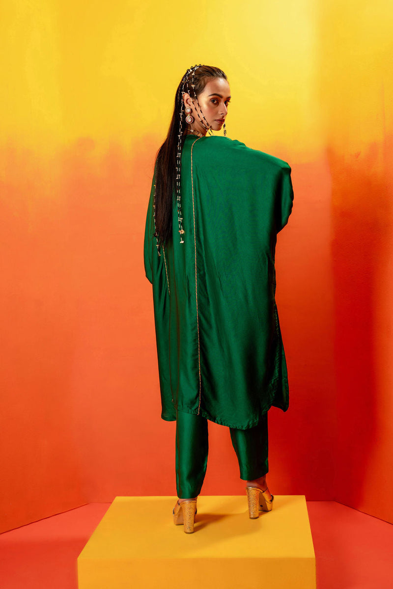 Vani Green AntiFit Kurta with Pant satin by PRAHNAAYA in green color for women Worldwide