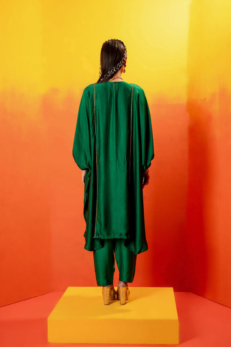 Vani Green AntiFit Kurta with Pant satin by PRAHNAAYA in green color for women Worldwide