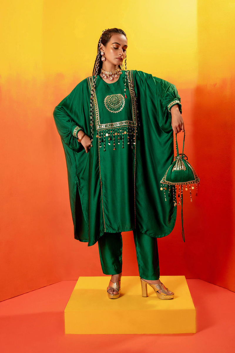 Vani Green AntiFit Kurta with Pant satin by PRAHNAAYA in green color for women Worldwide