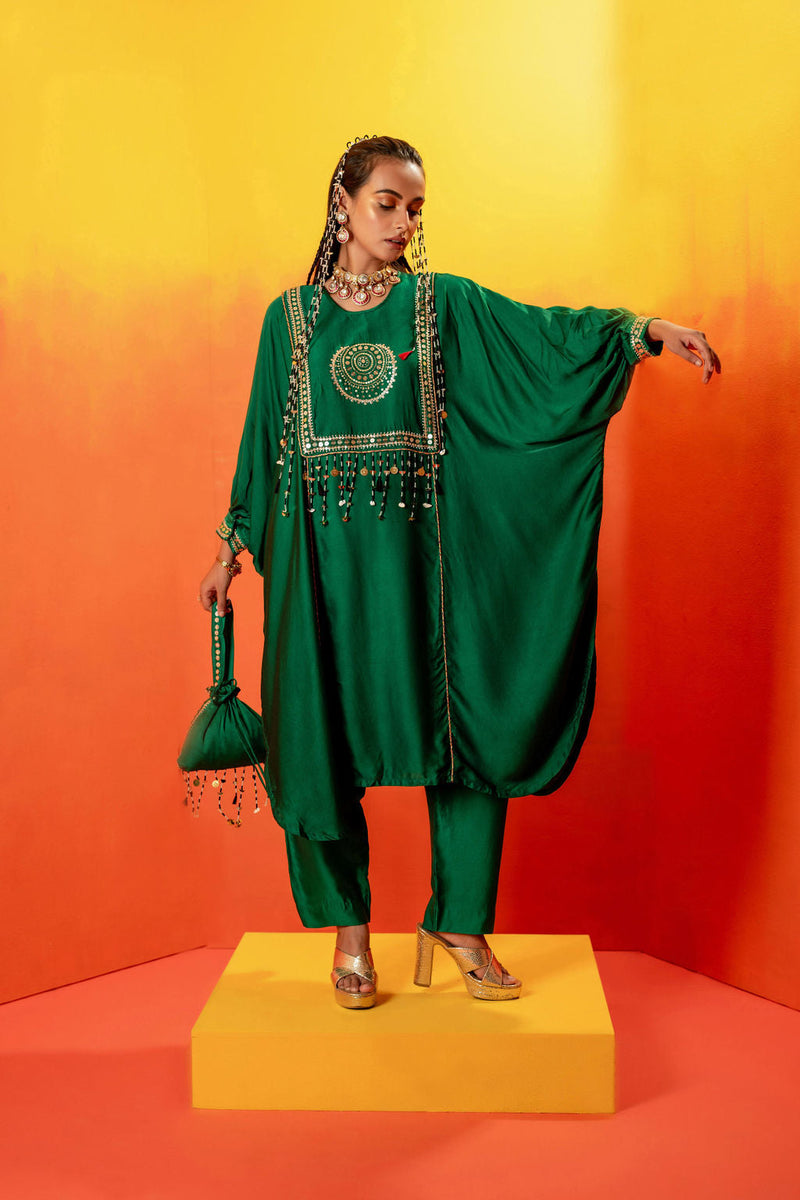 Vani Green AntiFit Kurta with Pant satin by PRAHNAAYA in green color for women Worldwide