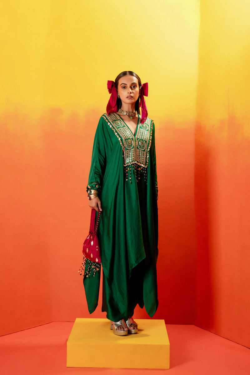 Vani Green Kaftan with Wrap Skirt