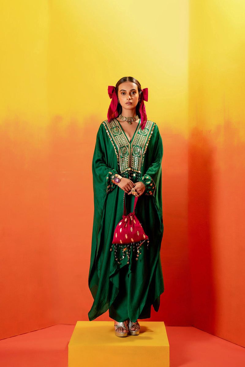 Vani Green Kaftan with Wrap Skirt