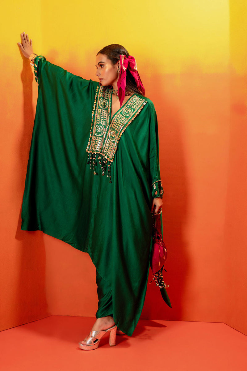 Vani Green Kaftan with Wrap Skirt