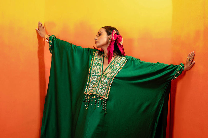 Vani Green Kaftan with Wrap Skirt