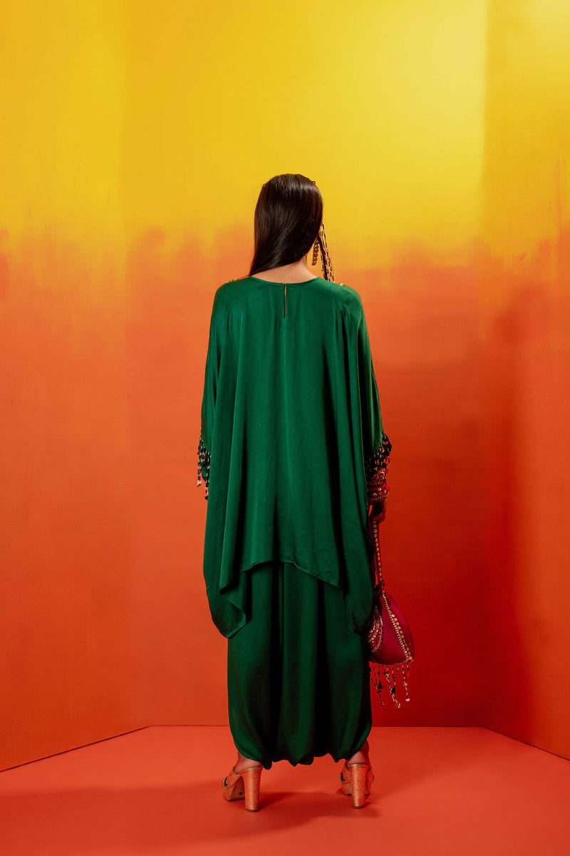Vani Green Anti Fit Tunic with Skirt satin by PRAHNAAYA in green color for women Worldwide