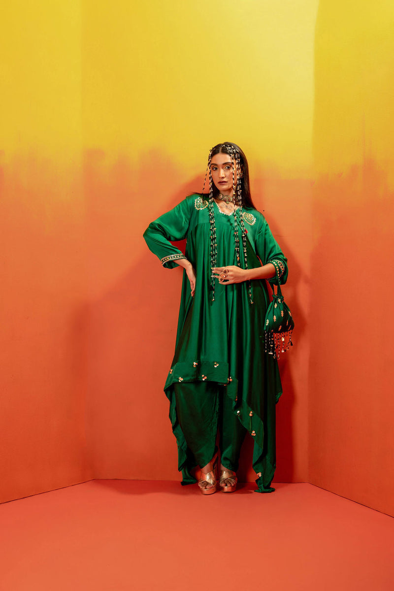Vani Green Asymmetric Kurta with Dhoti