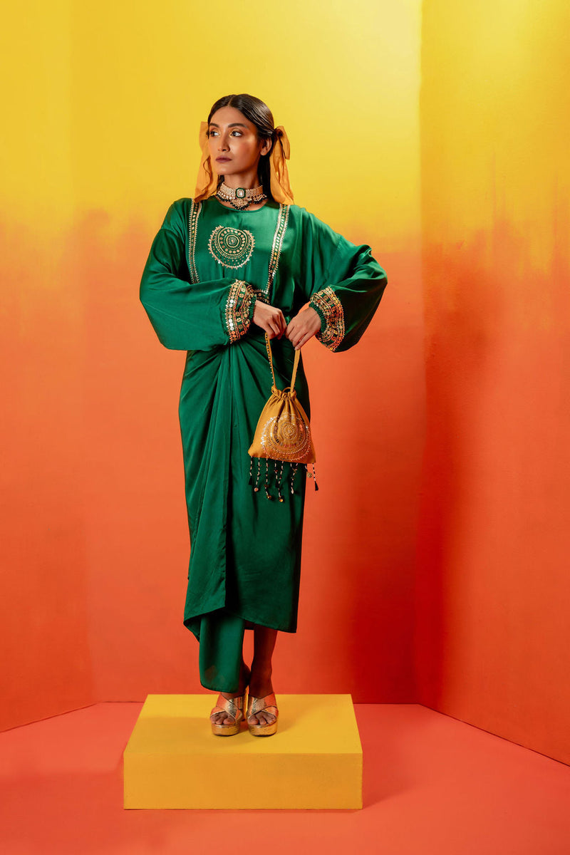 Vani Green Festive Tie up Kurta Dress