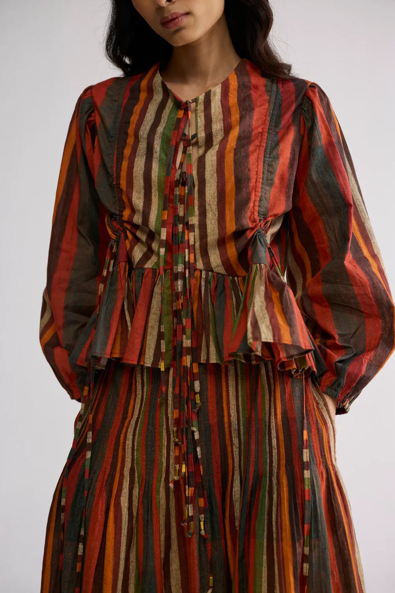 JILIAN TOP & PINTUCKS SKIRT SET cotton cambric co-ord set by YAM in multicolor for women Worldwide