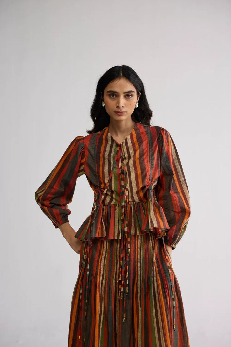 JILIAN TOP & PINTUCKS SKIRT SET cotton cambric co-ord set by YAM in multicolor for women Worldwide