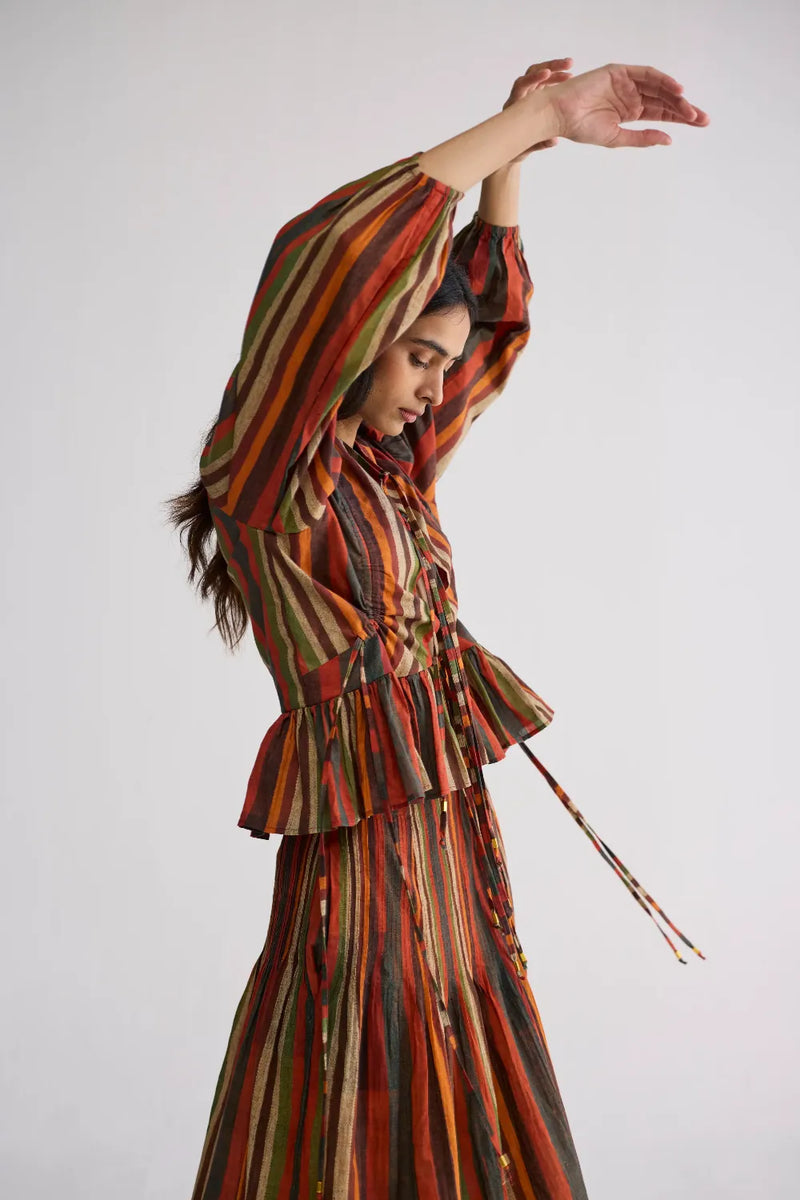 JILIAN TOP & PINTUCKS SKIRT SET cotton cambric co-ord set by YAM in multicolor for women Worldwide