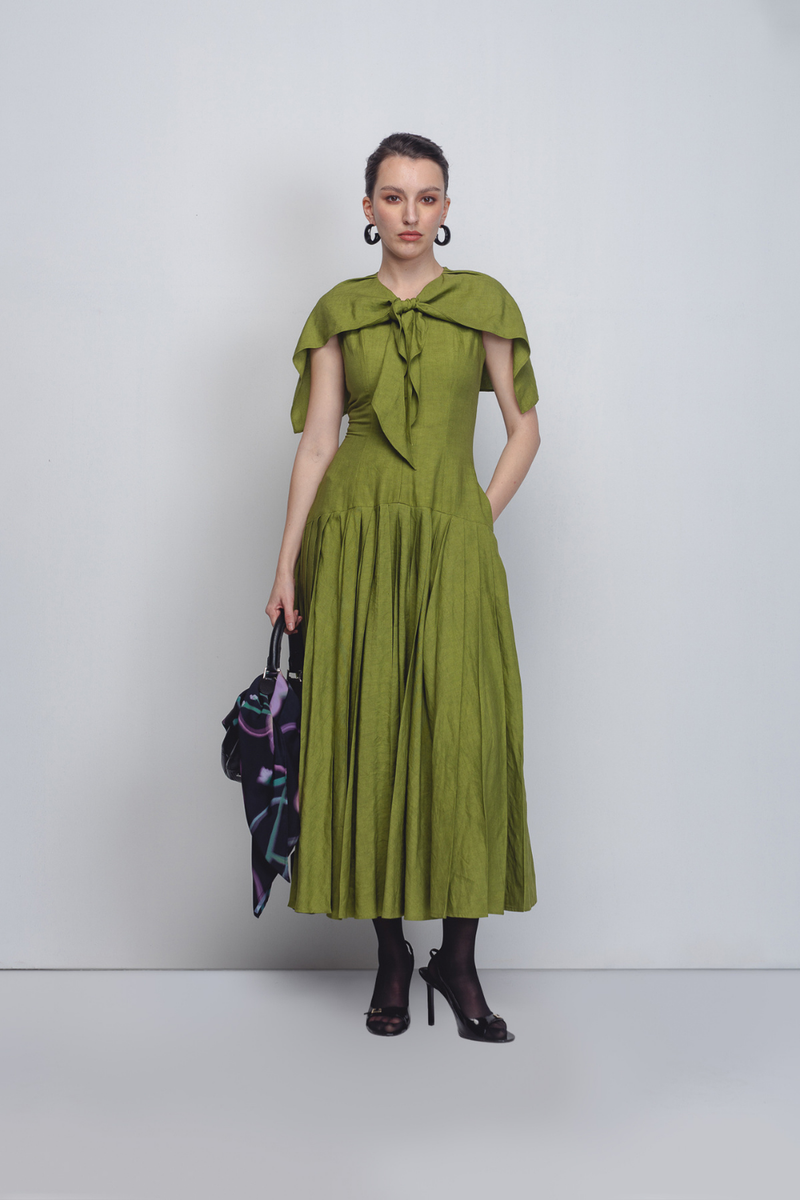 Jill Dress - Parrot Green by Leh Studios in green color for women Worldwide
