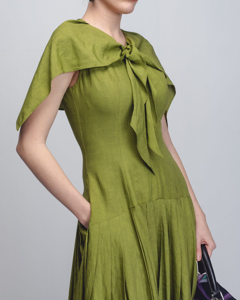 Jill Dress - Parrot Green by Leh Studios in green color for women Worldwide