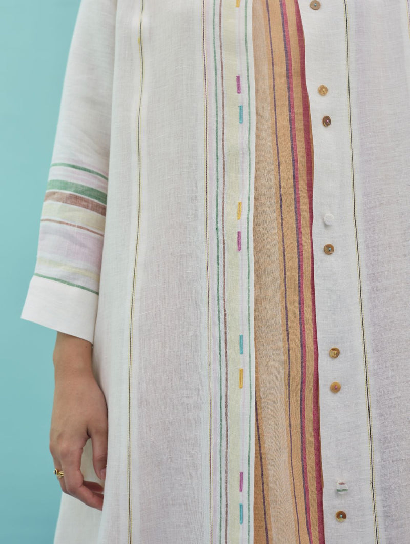 Kara Long Linen Overlay - Ivory linen jacket/overlay by Manan in ivory for women Worldwide