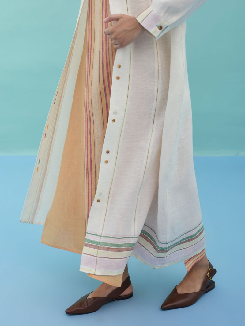 Kara Long Linen Overlay - Ivory linen jacket/overlay by Manan in ivory for women Worldwide