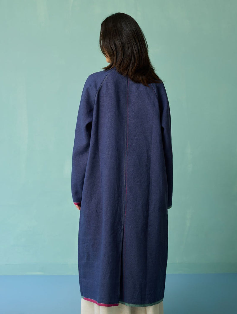 Kara Long Linen Overlay - Indigo linen jacket/overlay by Manan in navy for women Worldwide