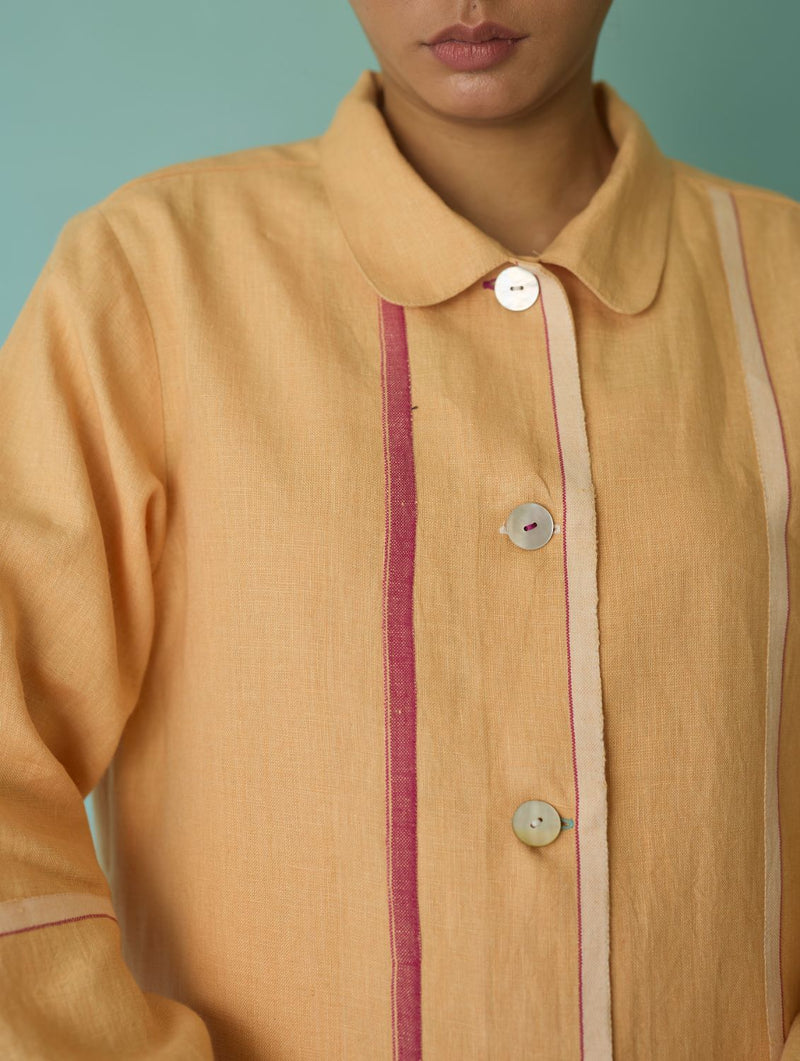 Della Border Linen Jacket - Apricot linen jacket/overlay by Manan in apricot for women Worldwide