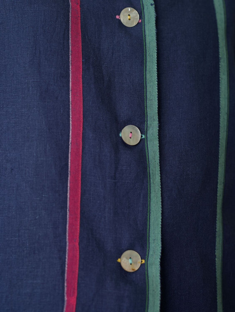 Della Border Linen Jacket - Indigo linen jacket/overlay by Manan in navy for women Worldwide