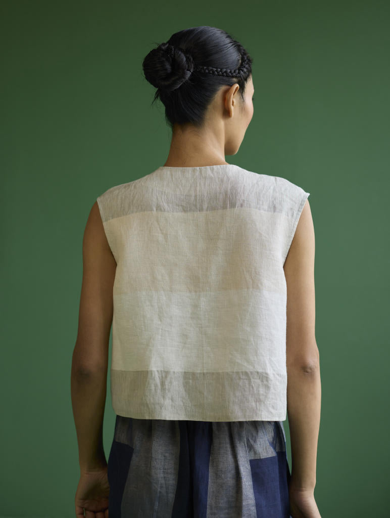 Izumi Color-Blocked Co-ord Set - Navy linen by Manan in navy color for women Worldwide
