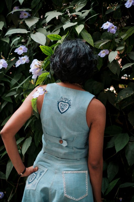 Handloom Denim Koti Waistcoat by JodiLife for women Worldwide