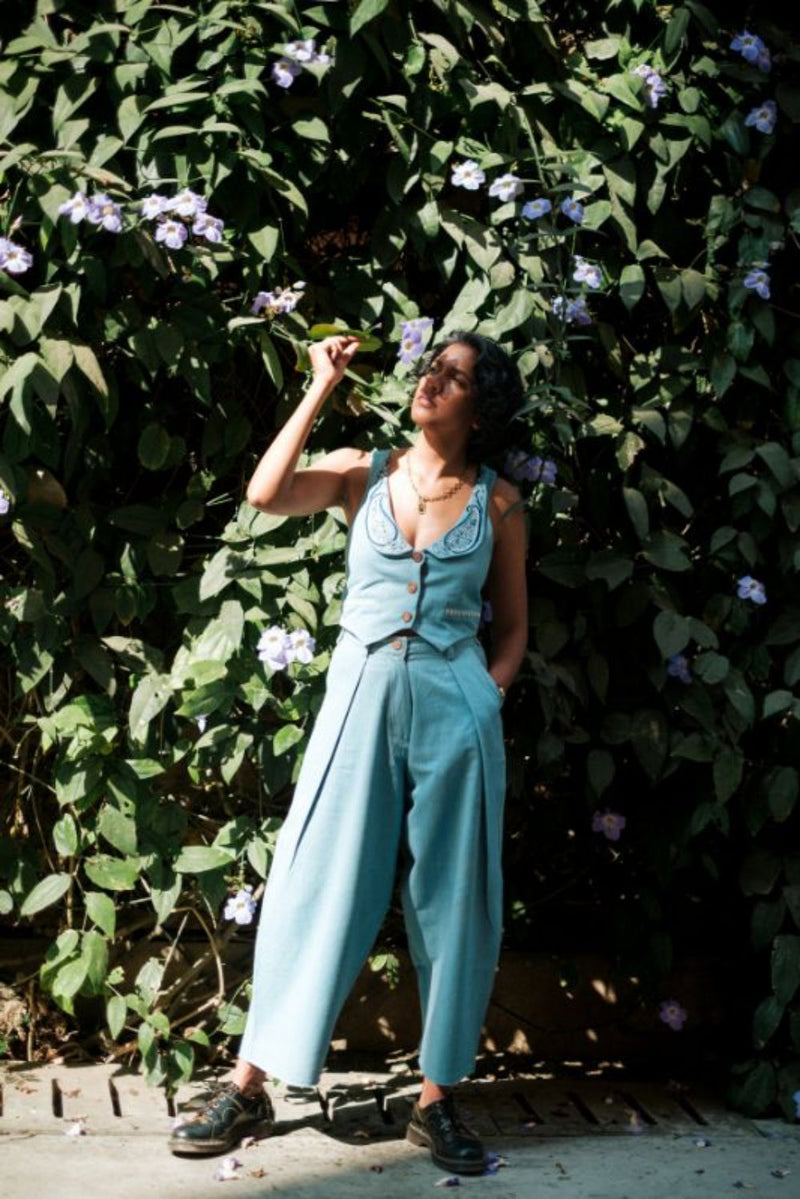 Handloom Denim Koti Waistcoat by JodiLife for women Worldwide