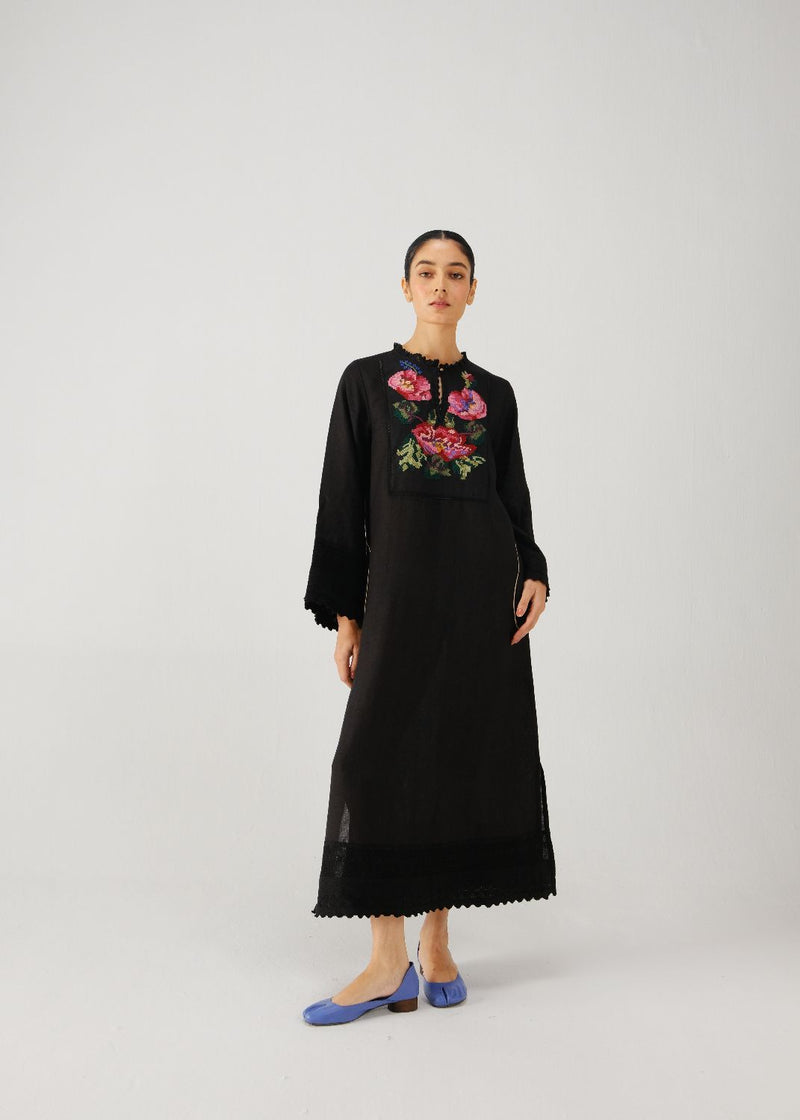 Jolene dress-Black Rose Embroidery by CORD for women Worldwide