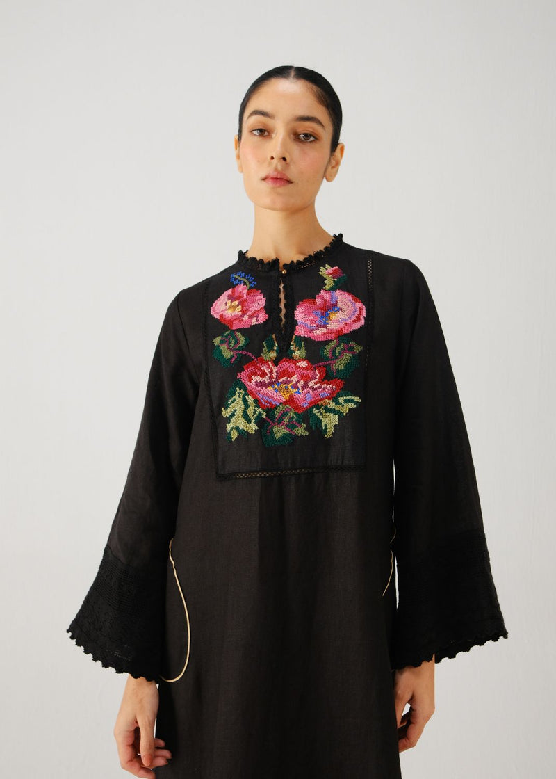 Jolene dress-Black Rose Embroidery by CORD for women Worldwide
