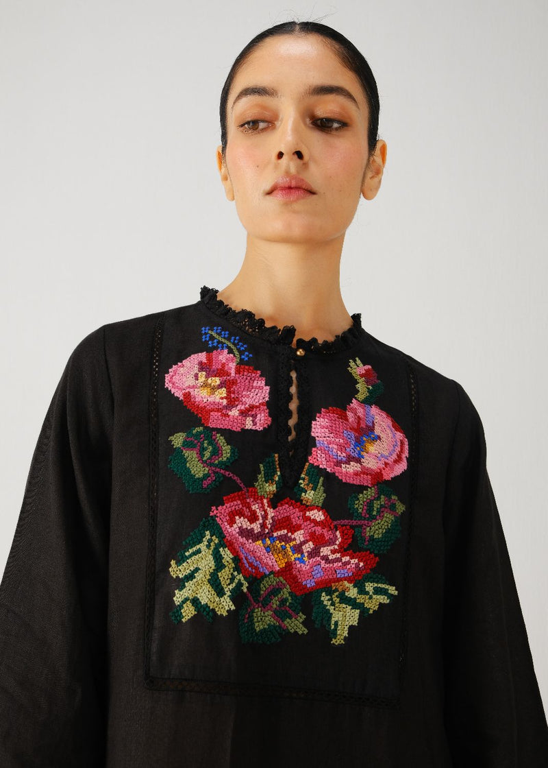 Jolene dress-Black Rose Embroidery by CORD for women Worldwide